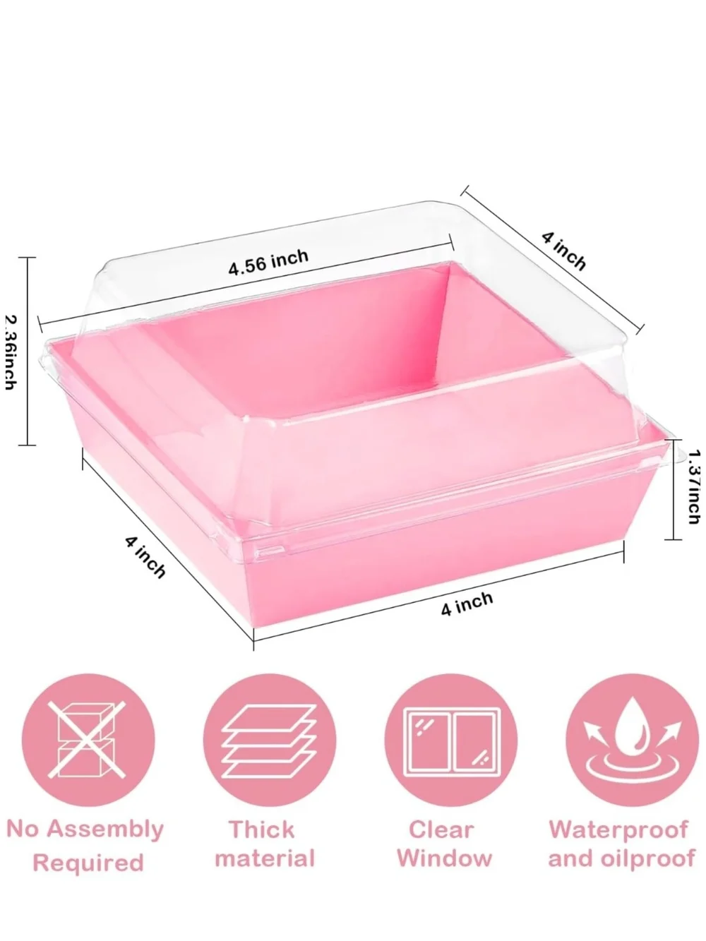 50-Pack 4 Inche Disposable Charcuterie Pink Boxes with Clear Lids Gift Desserts